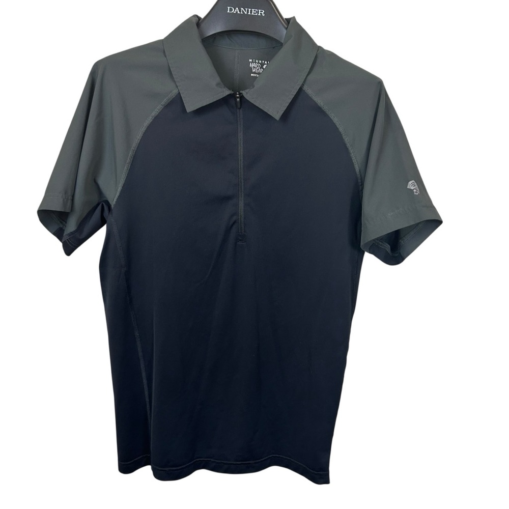 Mountain Hardwear Polo Shirt Mens M Short Sleeve 1/4 Zip Pullover‎ Black Gray
